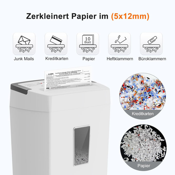 Bonsaii 10-Blatt Aktenvernichter P4, Mikroschnitt schredder für 21L Behälter, Anti-Blockier-System &