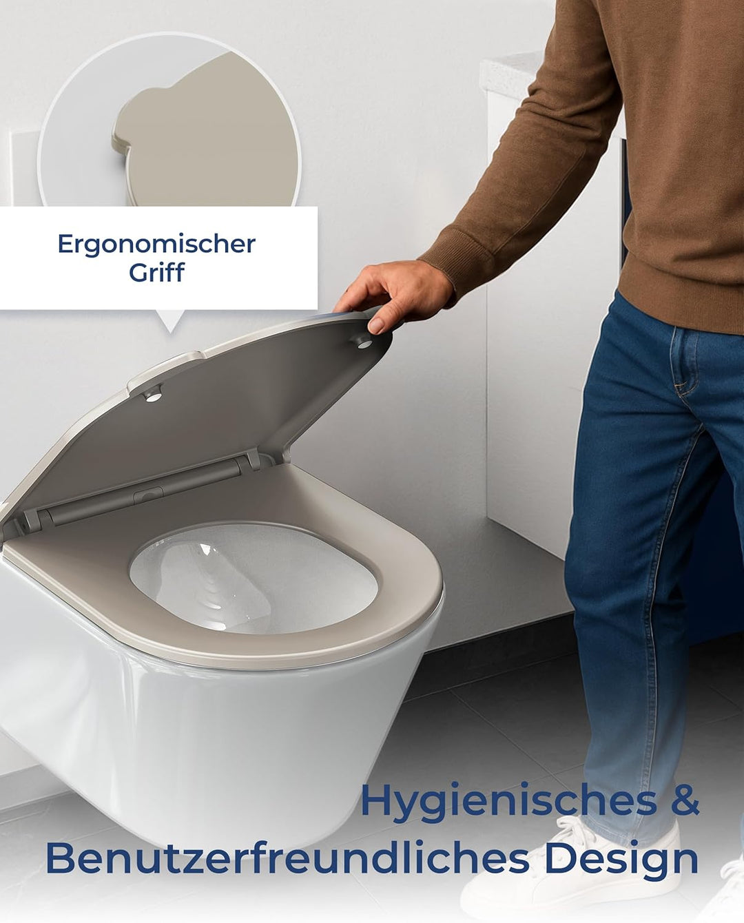 HySail Toilettendeckel mit Absenkautomatik, Benutzerfreundlichem Hygienischem Griff, Schnellverschlu