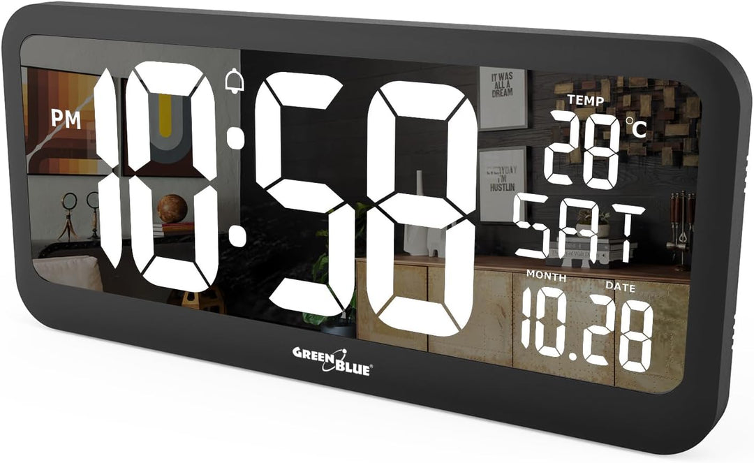 Green Blue GB214 Digitale Uhr mit Temperatuursensor 37x17cm Grosse Wanduhr Alarm LCD Display Zum Auf