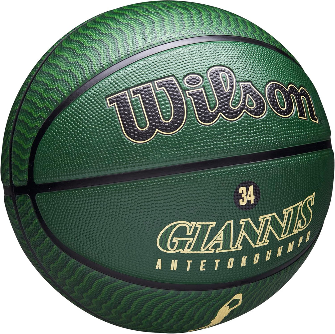 Wilson NBA Player Icon Outdoor Basketball - Size 7-29.5" and Mini Size 7 Milwaukee Bucks, 7 Milwauke