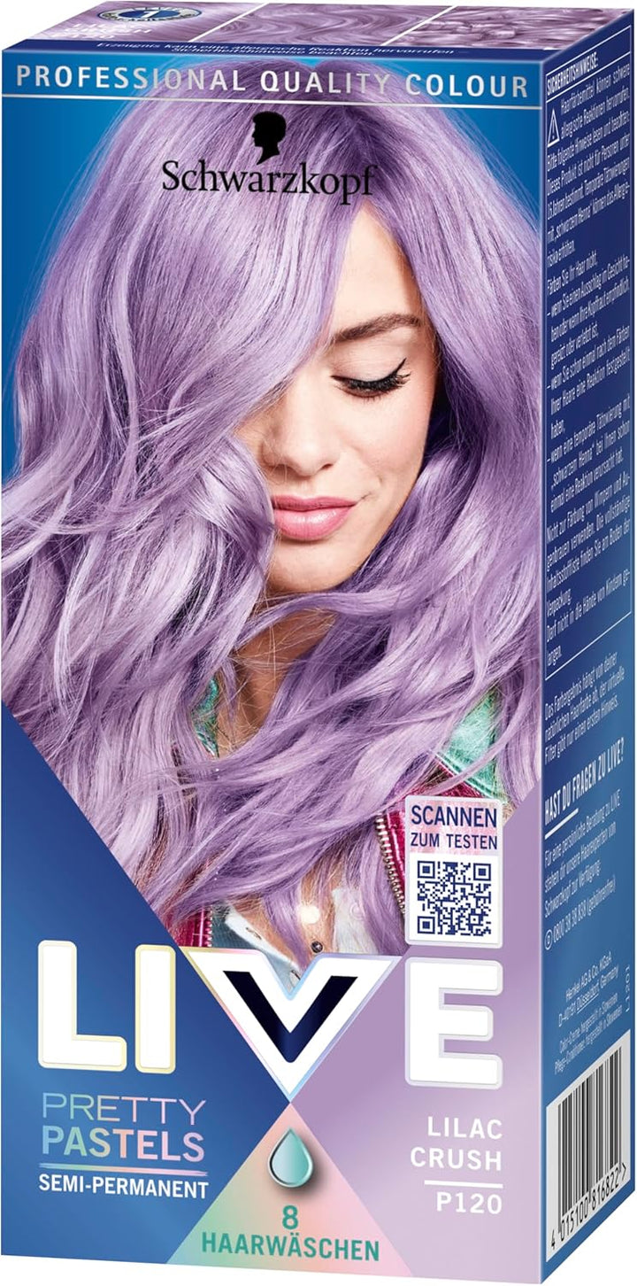Schwarzkopf LIVE Pretty Pastels Semi-Permanente Haarfarbe P120 Lilac Crush (3 x 142,5 ml), Coloratio