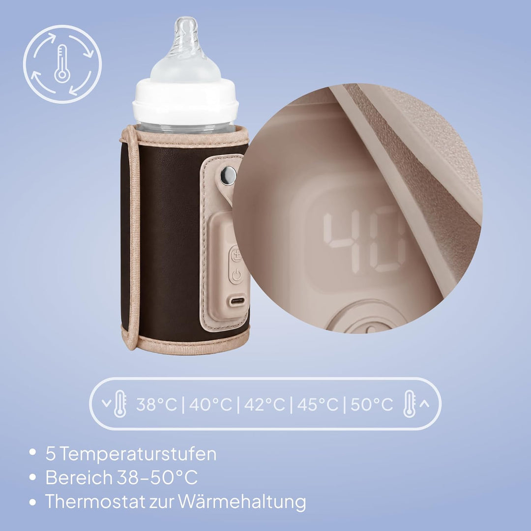 LIONELO Thermup Go Tragbarer Babyflaschenwärmer USB-C, Flaschenwärmer Unterwegs & Auto, 24h Warmhalt