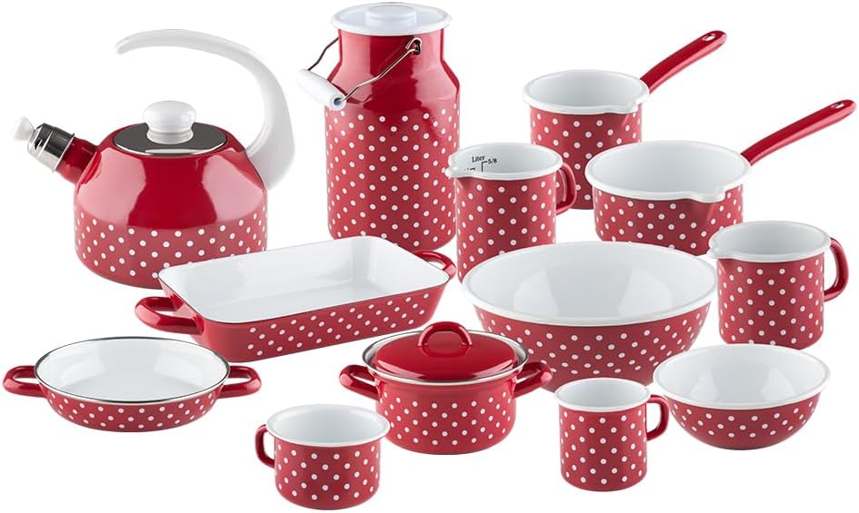 Riess, 0221-077, Topf mit Bördel (Becher) 8 3/8 L, COUNTRY - PÜNKTCHEN ROT, Trinkbecher, Inhalt 0,37