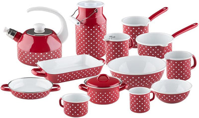 Riess, 0221-077, Topf mit Bördel (Becher) 8 3/8 L, COUNTRY - PÜNKTCHEN ROT, Trinkbecher, Inhalt 0,37