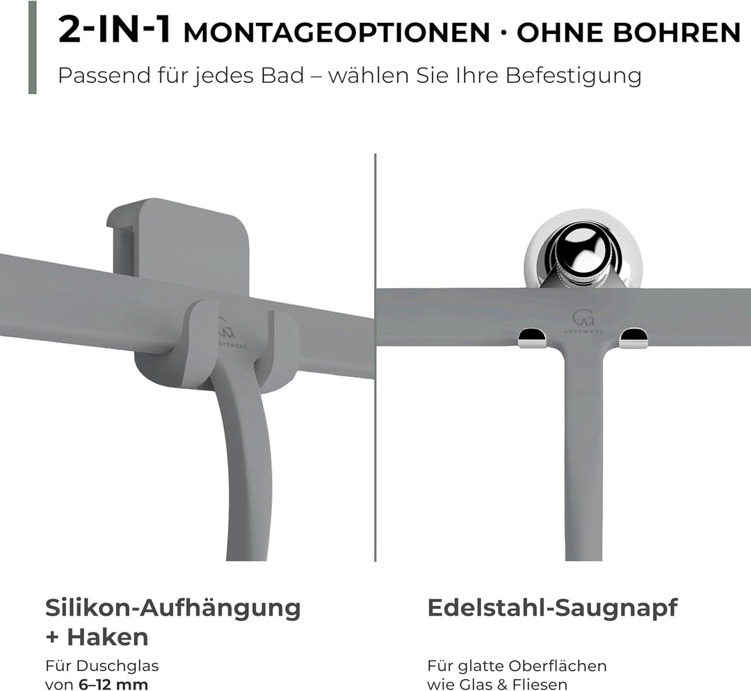 Gütewerk Duschabzieher, Silikon-Abzieher Dusche, Hygienischer Abzieher für Badezimmer, Duschwand & F