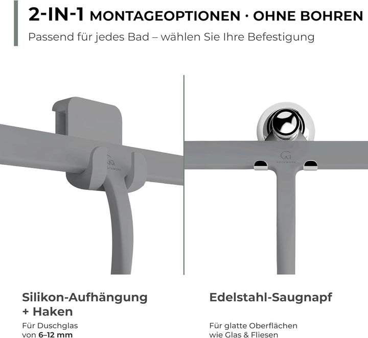 Gütewerk Duschabzieher, Silikon-Abzieher Dusche, Hygienischer Abzieher für Badezimmer, Duschwand & F