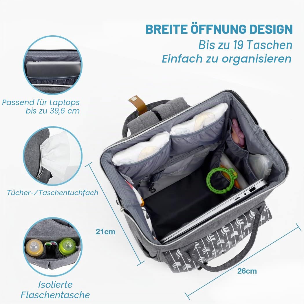 Lekebaby Baby Wickelrucksack Wickeltasche mit Wickelunterlage Multifunktional Grosse Kapazität Babyt