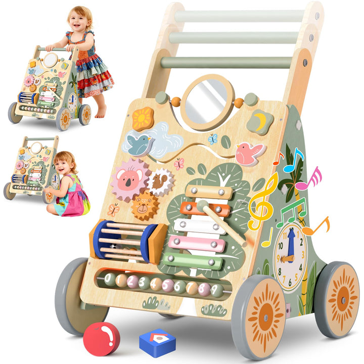 Baby Lauflernwagen Holz, Baby Lauflernhilfe Höhen- und Geschwindigkeitsverstellbar, Montessori Spiel
