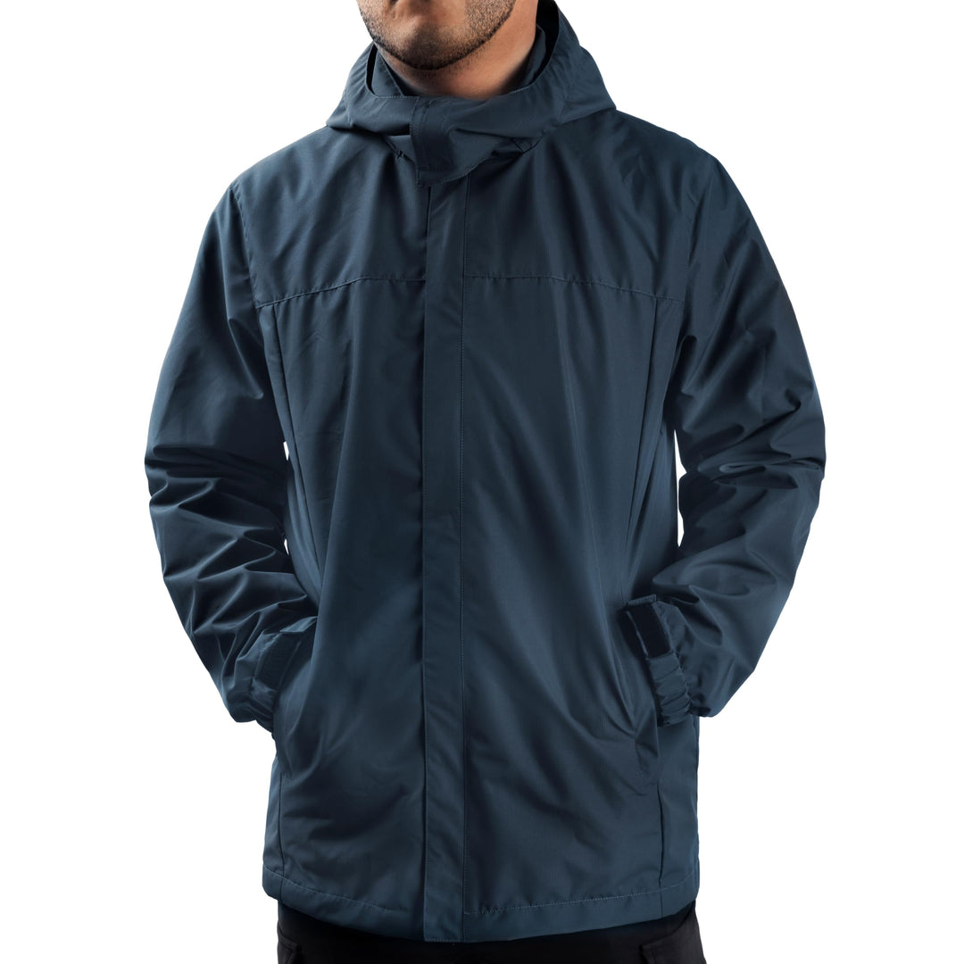 Herren Regen Jacke mit Kapuze wasserdicht leichte Jacke und Reissverschlusstaschen Regenmantel für O
