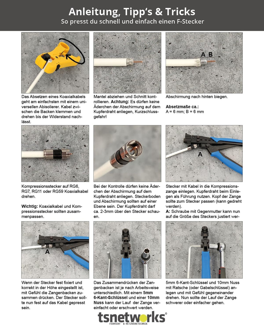 tsnetworks 7in1 NS 4 Waterproof Antennen Werkzeugset mit Kompressionszange, Universal Abisolierer,Sc
