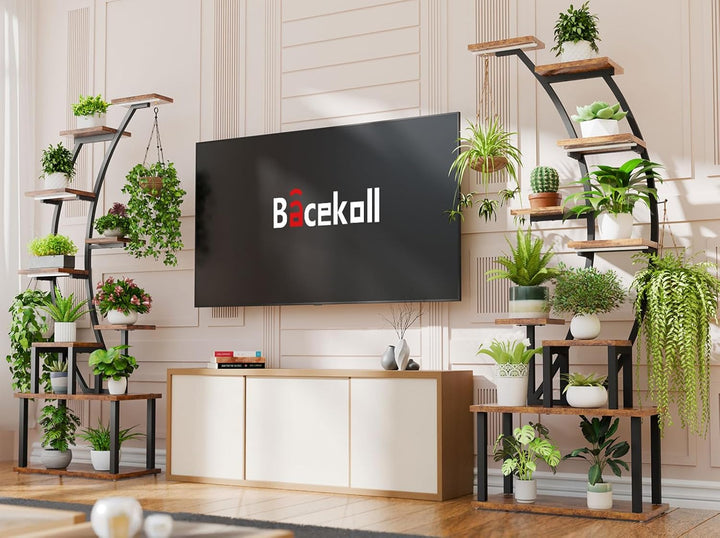 BACEKOLL Pflanzenregal mit Wachstumslicht - 9 Ebenen Blumenständer 160cm Metall Holz Pflanzenständer