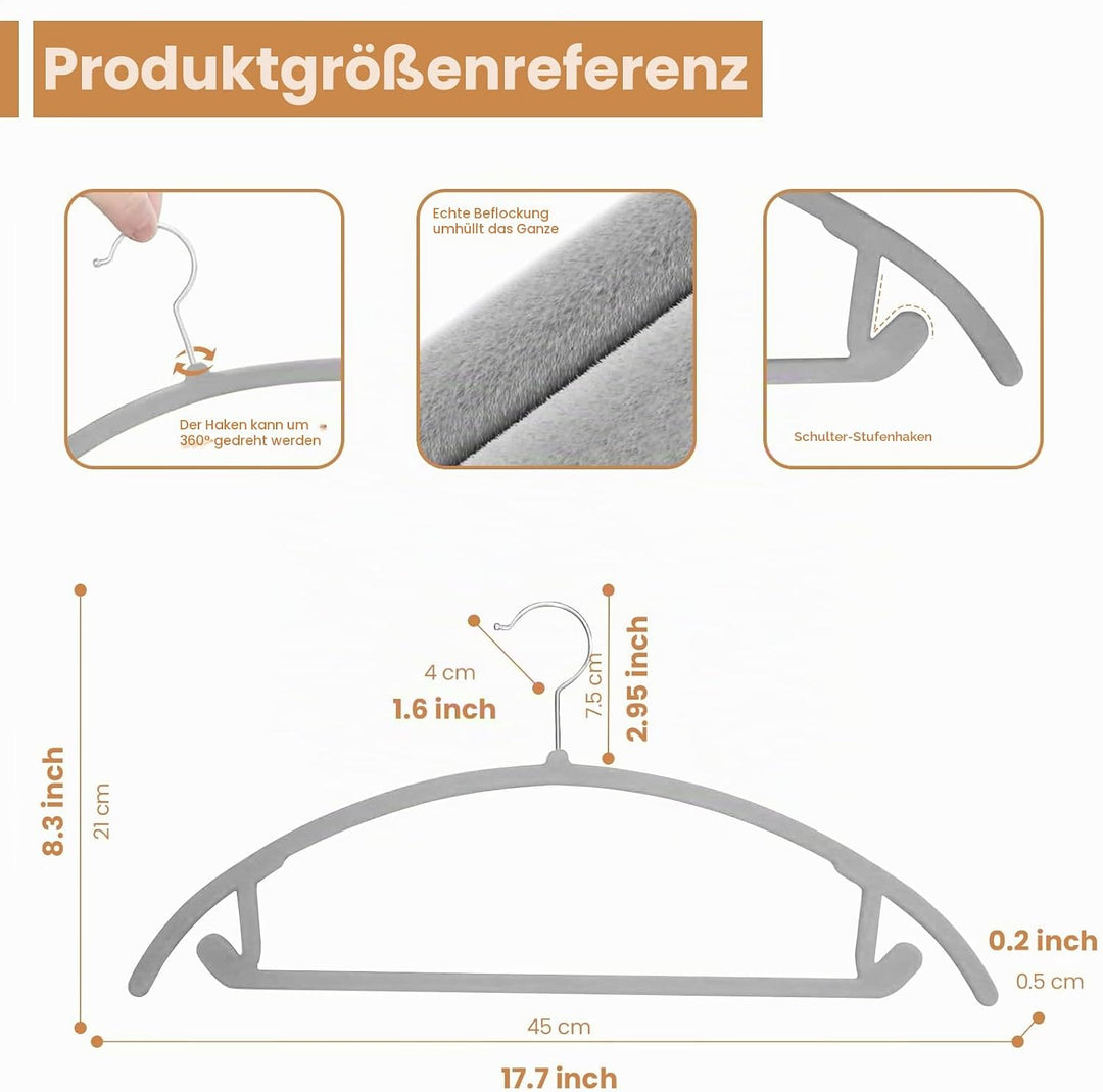 Jiang&amp;Rong Kleiderbügel Samt Grau, ultradünn, platzsparend, rutschfest, Keine Schulterstösse, Clothe