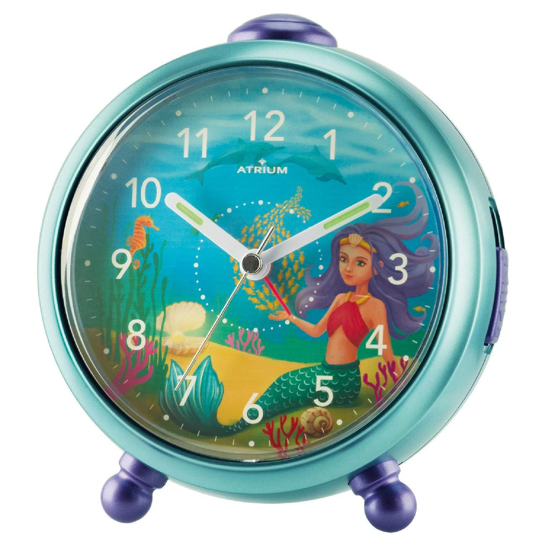 Atrium Kinderwecker Mädchen Nelly Meerjungfrau Türkis Lila Analog Quarz ohne Ticken mit Licht und Sn