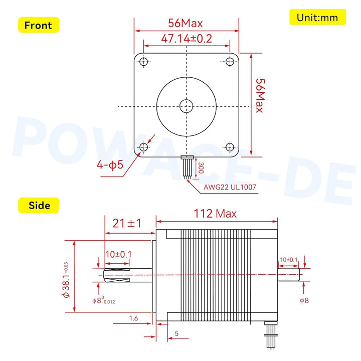 RATTMMOTOR Schrittmotor 3 Stück Nema 23 Stepper Motor, Doppelwelle 4 Drähte Stepping Motor 2.8Nm (42