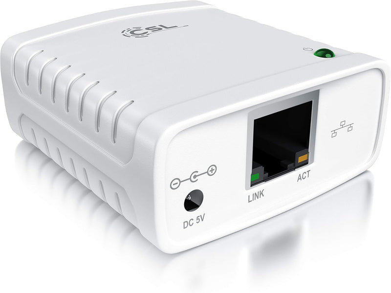 CSL - LAN Printserver Druckerserver - Fast Ethernet - USB2.0 High Speed - LRP Print Server für Windo