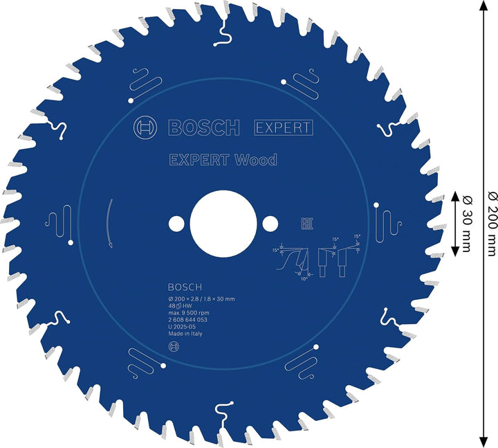 Bosch Professional 1x Kreissägeblatt Expert for Wood (Holz, Sägeblatt Ø 200 x 30 x 2,8 mm, 48 Zähne,