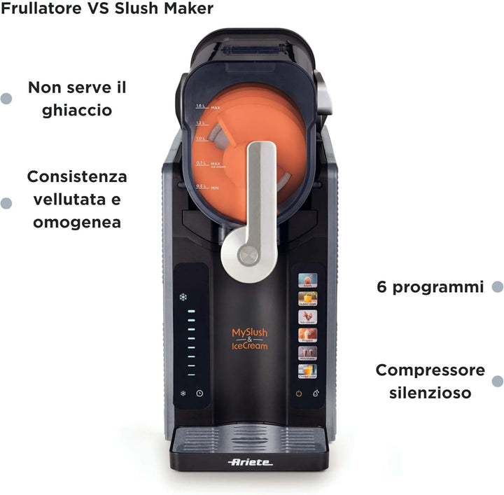 Ariete 655/00 MySlush & IceCream, Slush-Maschine, Eis- und Frozen Drink-Maschine, 2,6 l Tank, 30-60