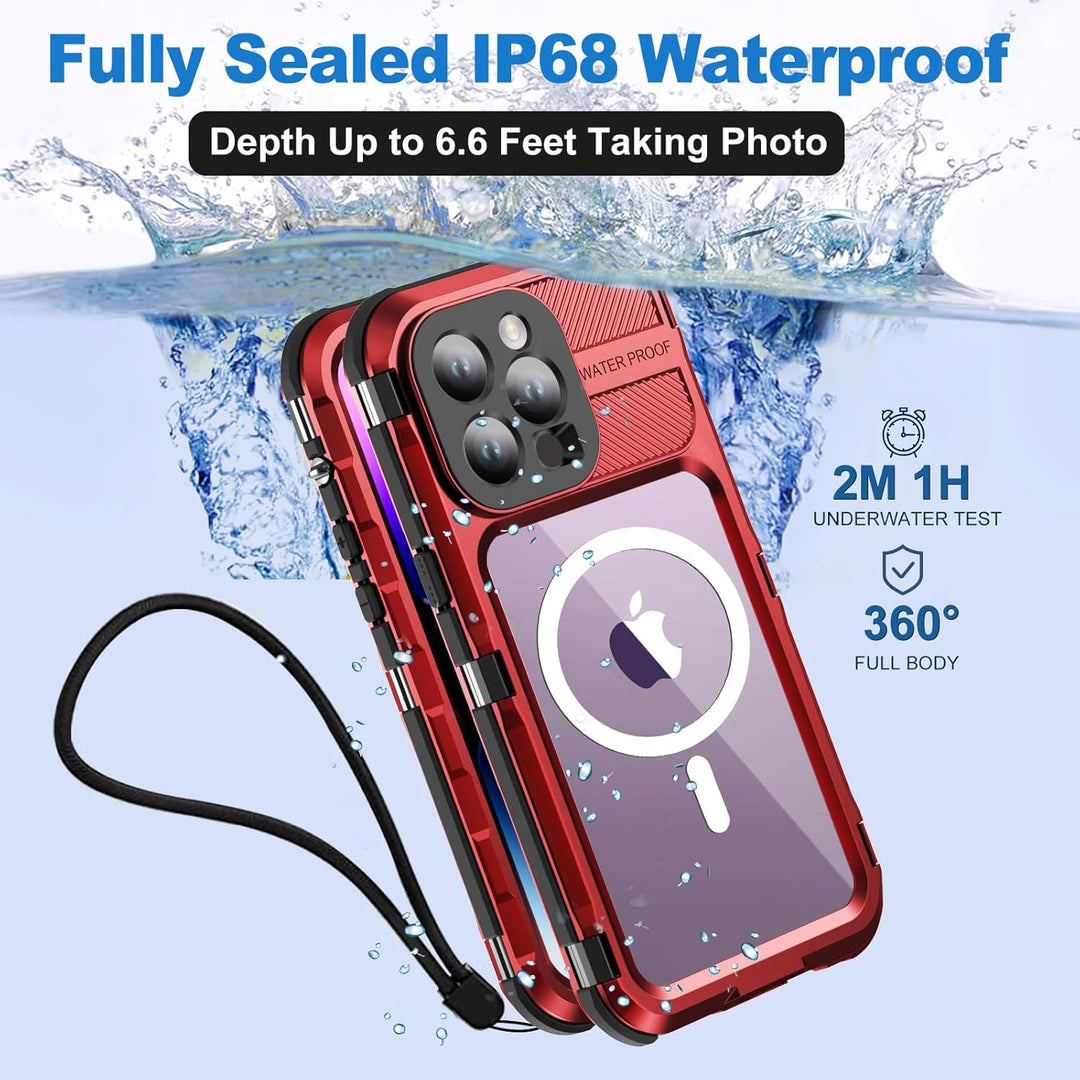 WIFORT für iPhone 14 Pro Max Hülle Wasserdicht mit MagSafe, 360 Outdoor Metall Schutzhülle mit Displ