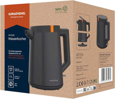 Grundig WK 5320 Wasserkocher, 2200 W Leistung, 1,7 l Fassungsvermögen, Kabelaufwicklung, 1 Liter, Ab