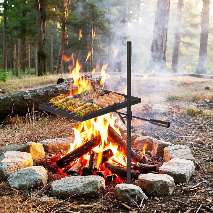 Drehbarer Lagerfeuergrill, 55 x 38 cm Edelstahlrost, Grill Für Offenes Feuer Mit Tragetasche Für Cam
