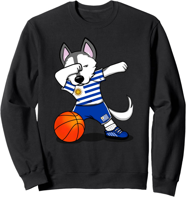 Dabbing Husky Hund Uruguay Basketball Mannschaft Flagge Sweatshirt