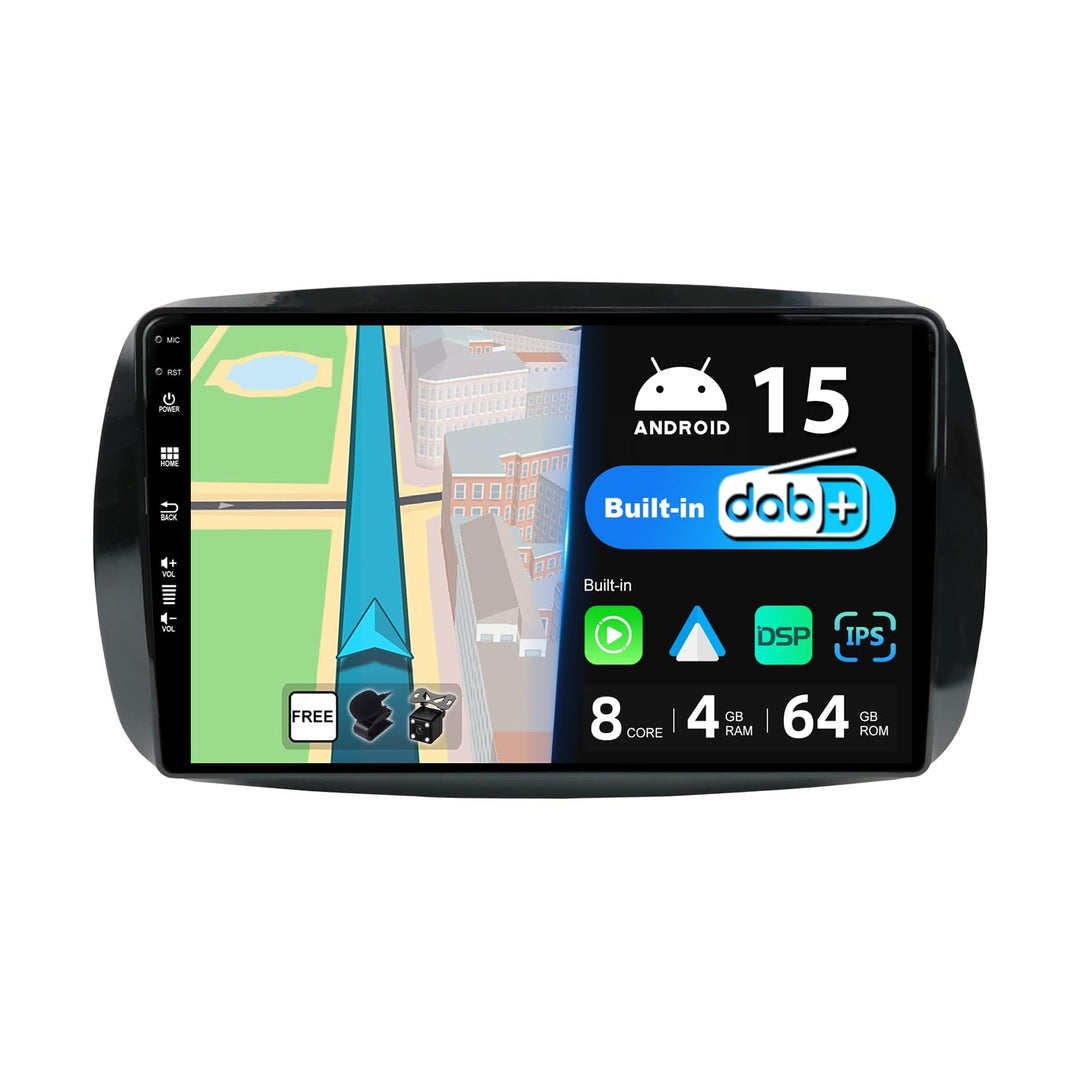 Eingebaut DAB - Android 15 IPS Autoradio für Benz Smart 453 Fortwo (2014-2020) - Kabellos Carplay/An