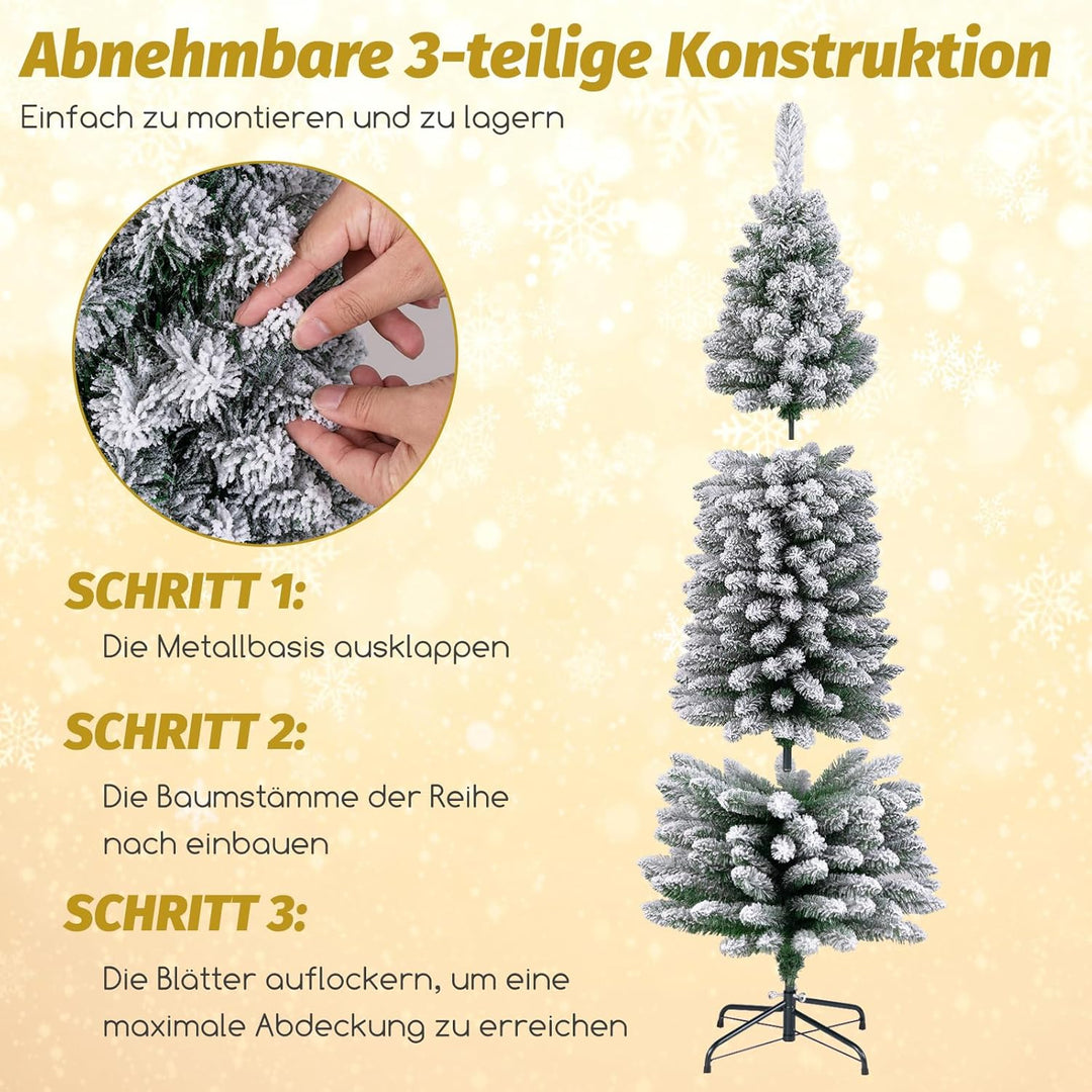 COSTWAY Künstlicher Weihnachtsbaum mit Schnee, 180 cm Bleistift Tannenbaum mit 460 Zweigspitzen & kl