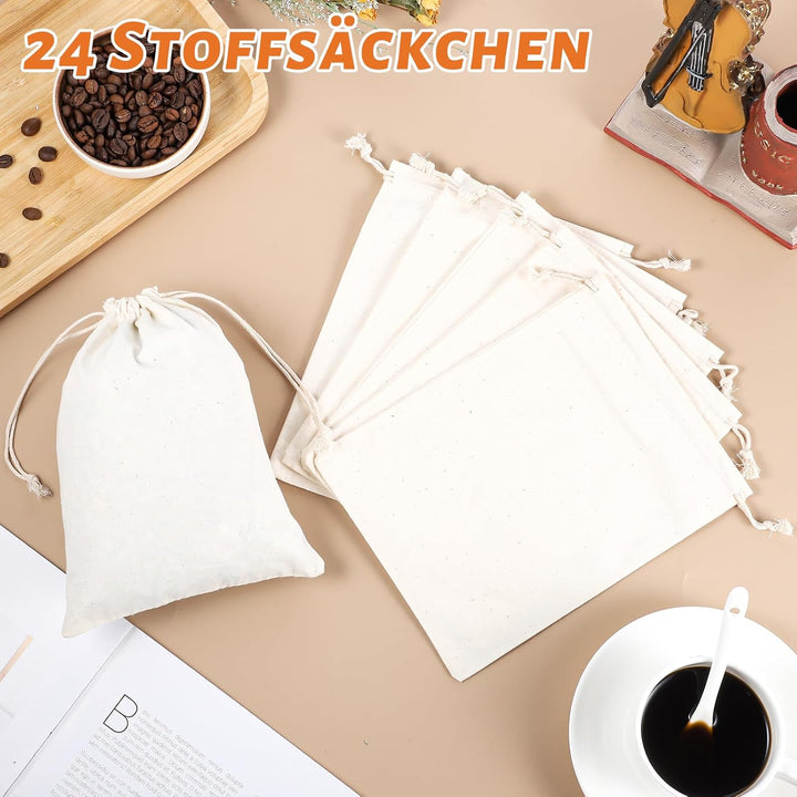 24 Stück Baumwollsäckchen, 15x20 cm Stoffsäckchen mit Zugband Stoffaufbewahrung Beutel Klein Säckche