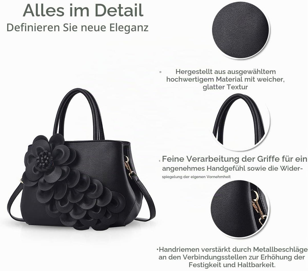 NICOLE &amp; DORIS Umhängetasche Umhängetasche Handtasche Blumenmotiv für Damen Schwarz, Schwarz