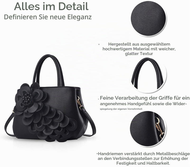 NICOLE &amp; DORIS Umhängetasche Umhängetasche Handtasche Blumenmotiv für Damen Schwarz, Schwarz