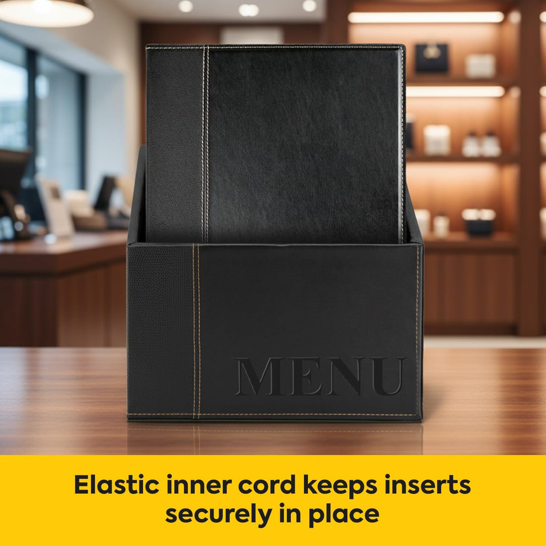 Securit Trendy Range Menükartenbox mit 20 Karten im A4-Format, je 1 doppelseitiger Einleger, Schwarz