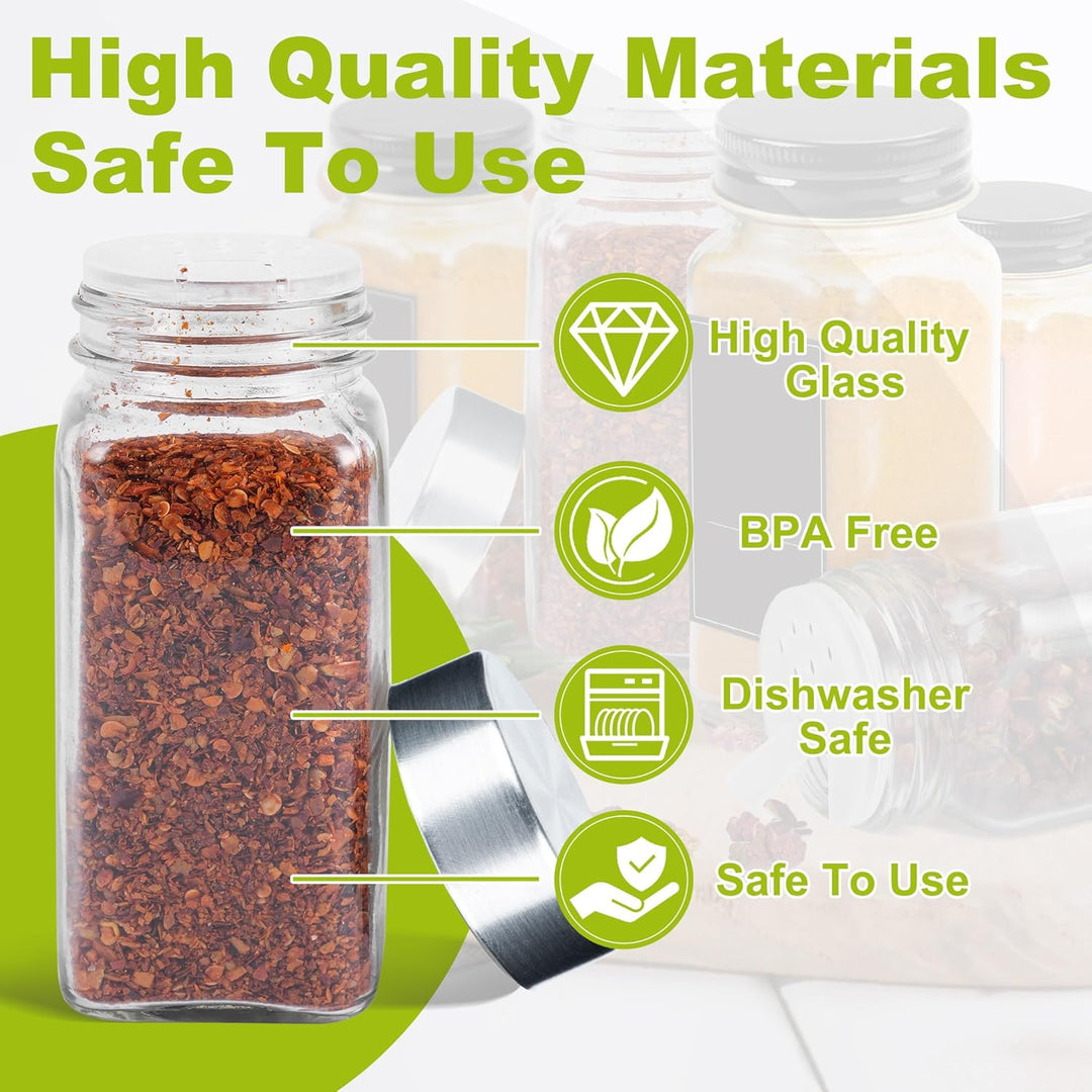 12 Stück Gewürzgläser Eckig Set Gewürzglas Aus Glas Spice Jars 120ML Gewürzdosen Mit Etiketten Marke