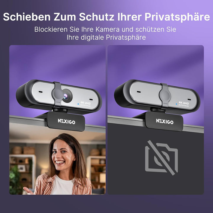 NexiGo N660P Pro 4K Webcam mit Verzerrungsfreier Linse, 1080p 60 FPS Autofokus USB Streaming Kamera,