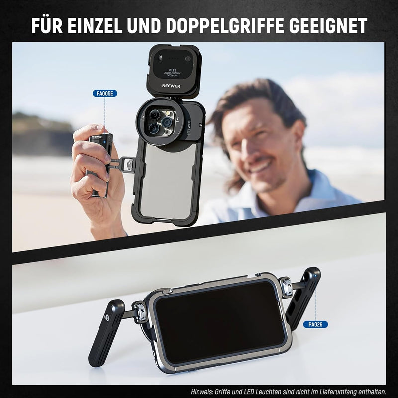 NEEWER 15 Pro Max Käfig Telefon Videorig mit aufsteckbarem 67mm Filteradapter, 17mm Objektivrückwand