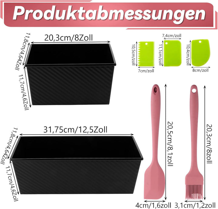 2 Stück Brotbackform mit Deckel, 31.8x12x11.43cm Kastenform mit Deckel, 21.6x12x11cm Toast Backform,