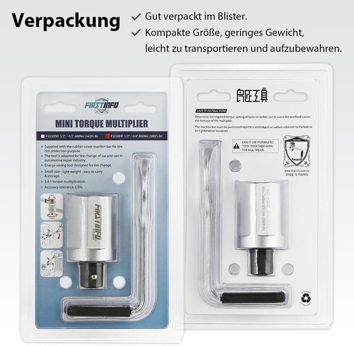FIRSTINFO F3220DF | 1/2" | Drehmomentverstärker | Drehmomentvervielfältiger | 3.4:1, 800 NM Output: