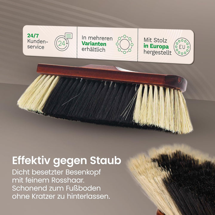 Novaliv Zimmerbesen mit Stiel ROSSHAAR Mischung Besen weiche Borsten Schrankbesen mit Teleskopstiel