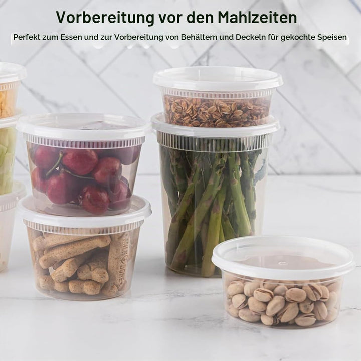 50 Stück Kunststoffbehälter mit Deckel - 330ml/8oz Wiederverwendbare Aufbewahrungsbecher für Lebensm