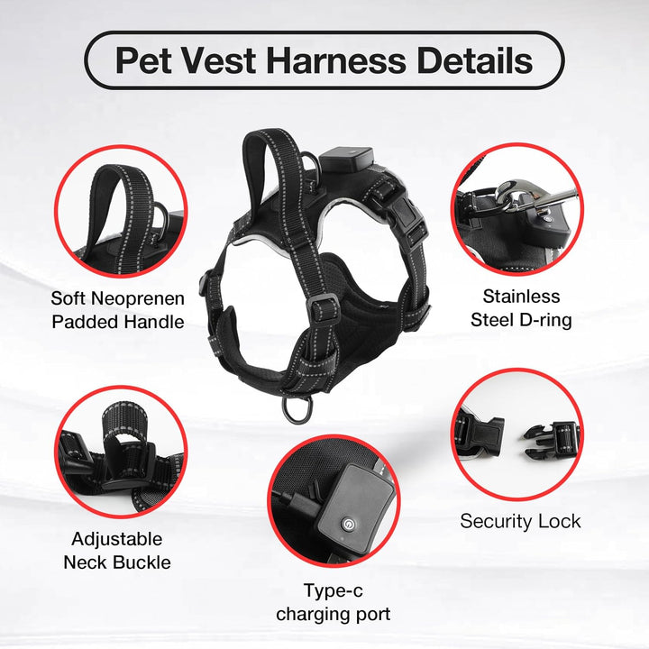 Hundegeschirr Leuchtend Aufladbar, LED Hundegeschirr Verstellbar Reflektierend mit Griff, Weich Gepo