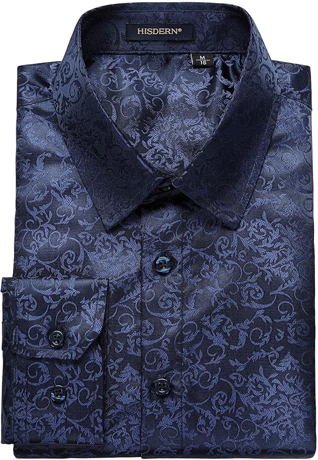 HISDERN Herren Paisley Hemd Langarm Satin Blumen Muster Hemd für Männer Jacquard Stickerei Freizeith