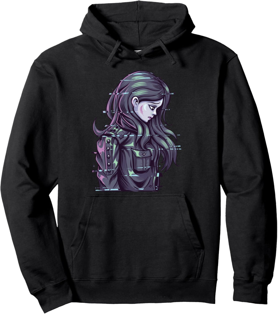 Ästhetische Vaporwave E-Girl Liebe Anime Glitch Girl Nu Goth Pullover Hoodie