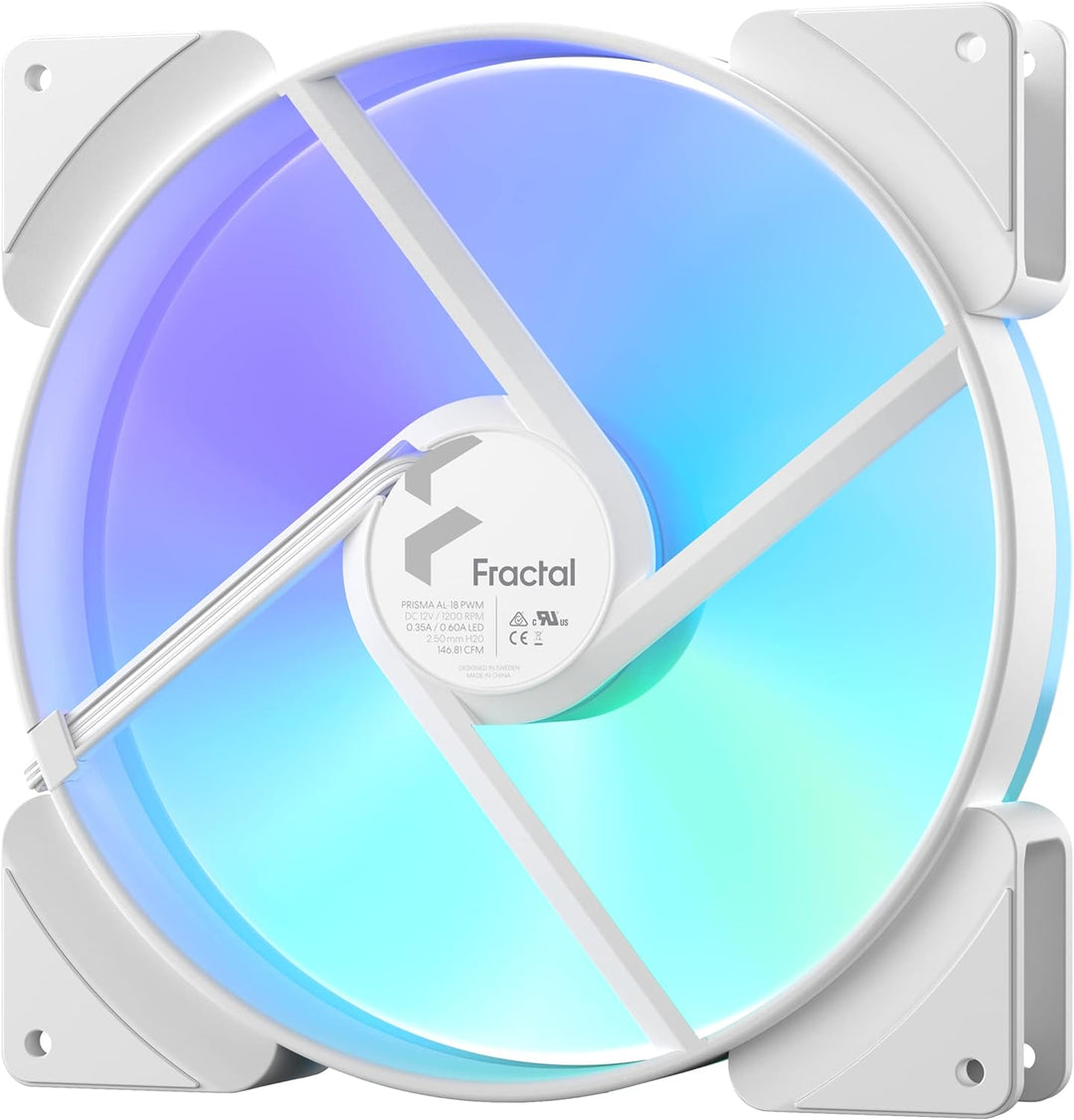 Fractal Design Prisma AL-18 White - 180 mm Addressable LED LLS Bearing Computer Case Fan Weiss PWM,