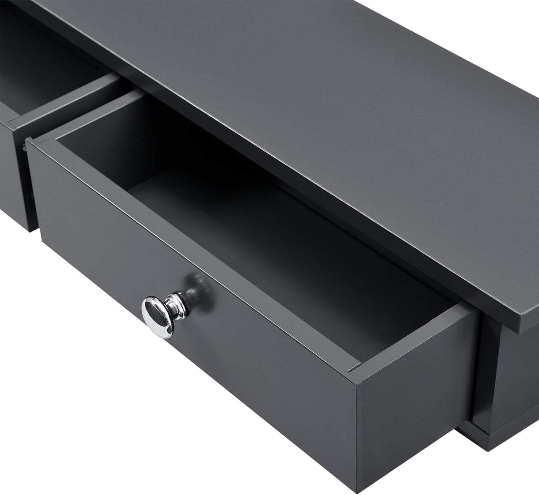 [en.casa] Wandregal mit 2 Schubladen Regal 10x60x15cm Ablage bis 15 kg Hängeregal MDF Dunkelgrau, Du