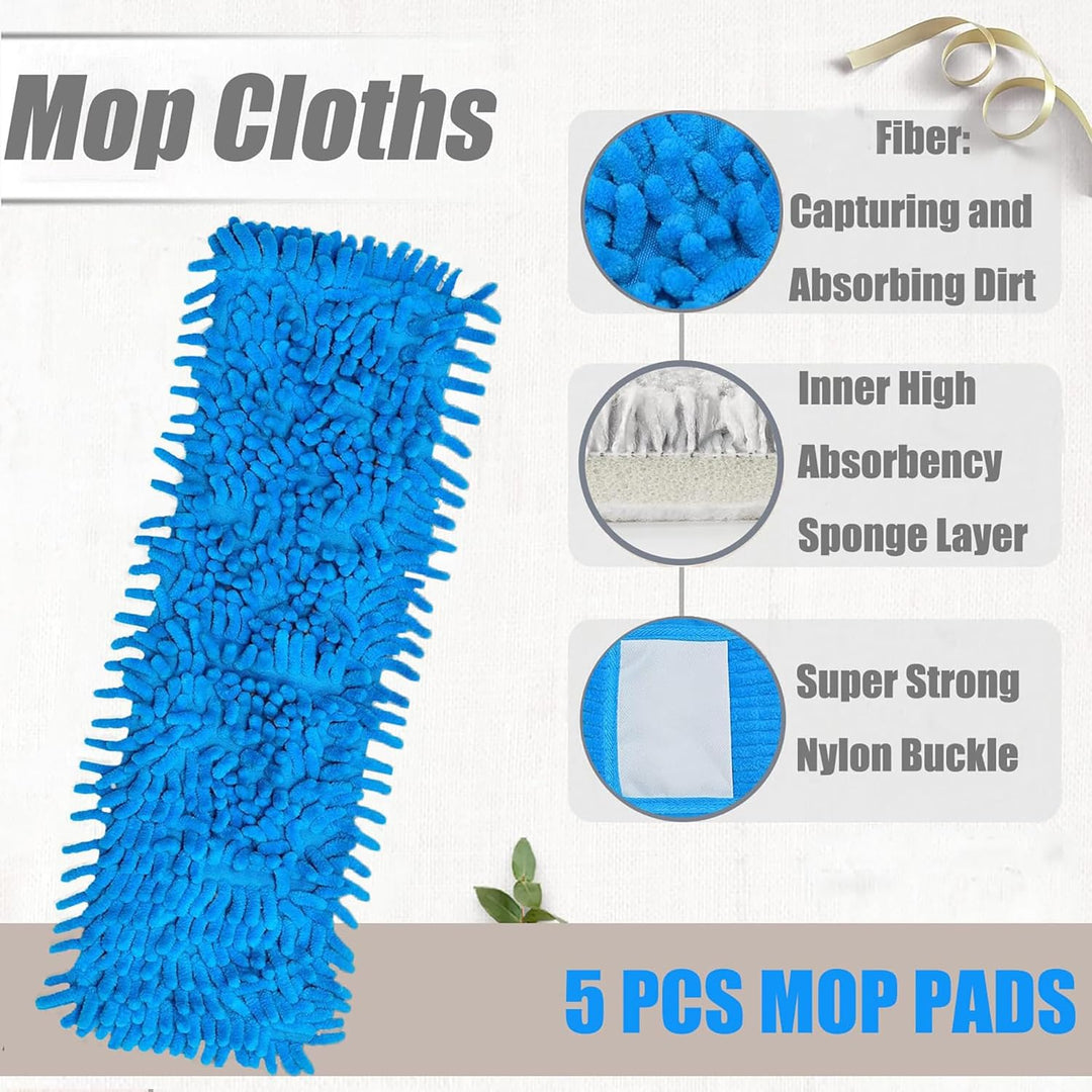 Mop Pads,5 Stück Mop Microfaser Reinigung Pads,Waschbarer Saugfähiges Wischmopp Bezug,Ersatz Mop Pad