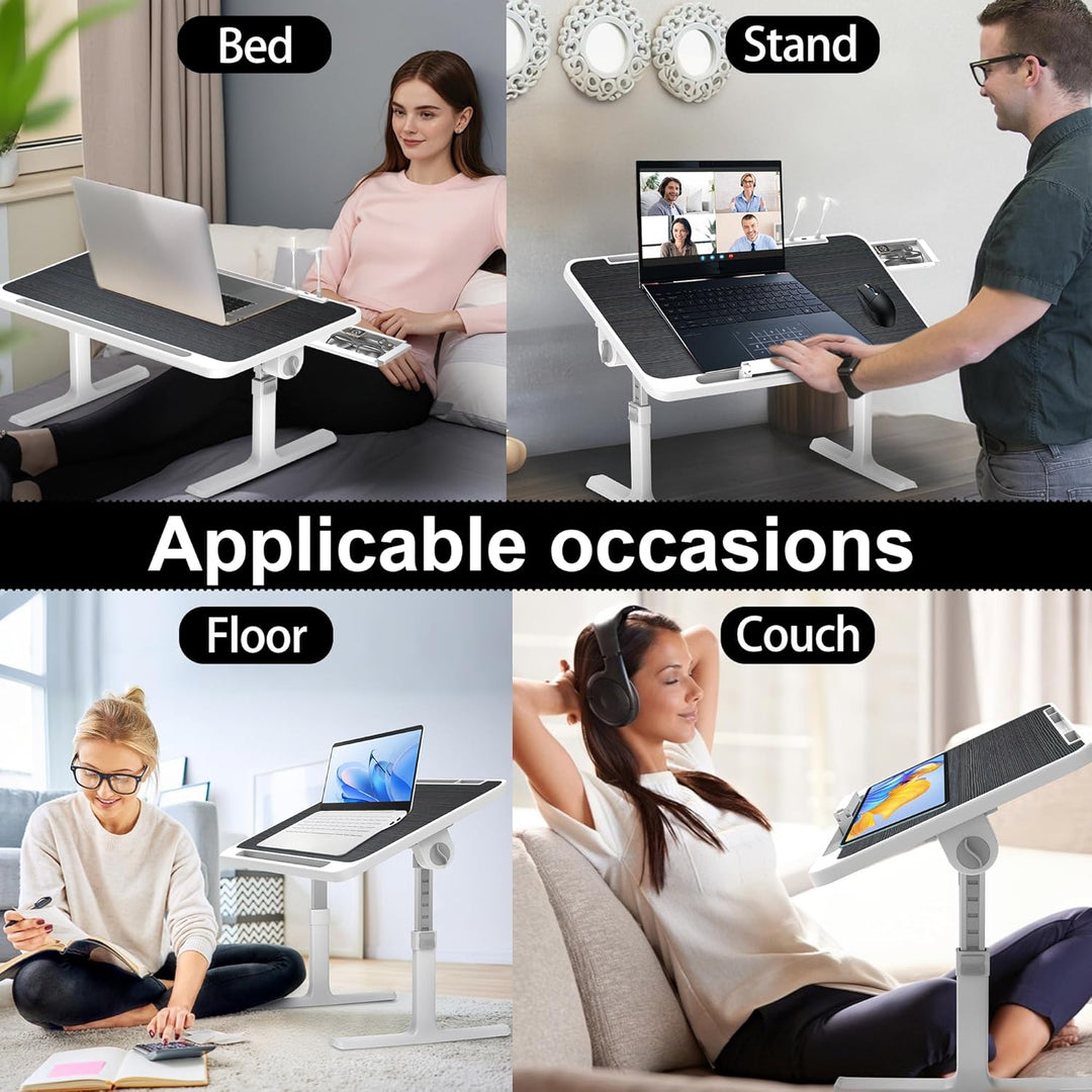 Soontrans Laptoptisch 60 x 40 cm, Laptop Tisch mit Schublade, Höhenverstellbar, 4 Winkelverstellbar,