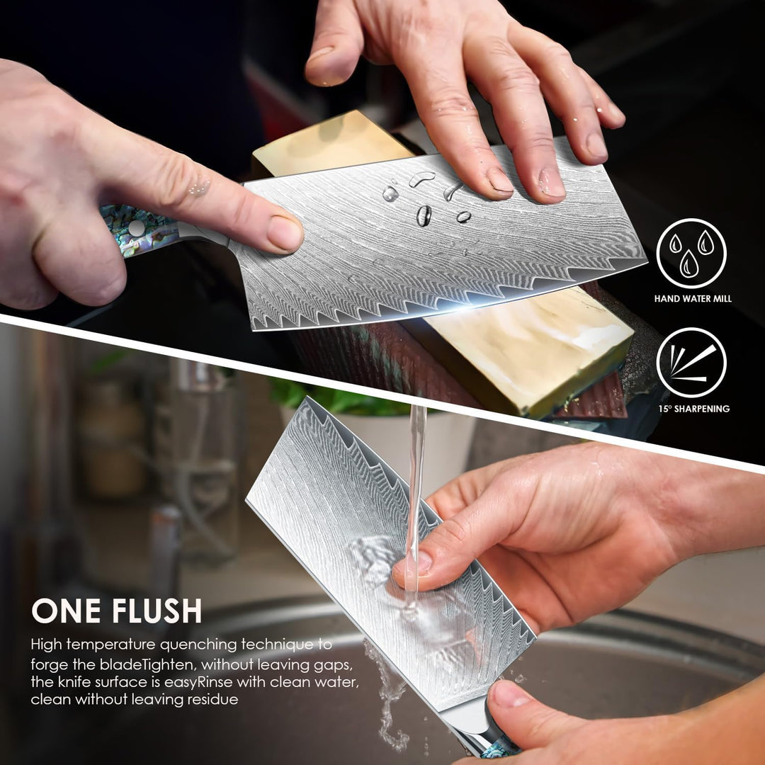Damast Kochmesser Profi Messer Nakiri,Scharfes Küchenmesser Chefmesser 18cm, Japanisches Messer aus