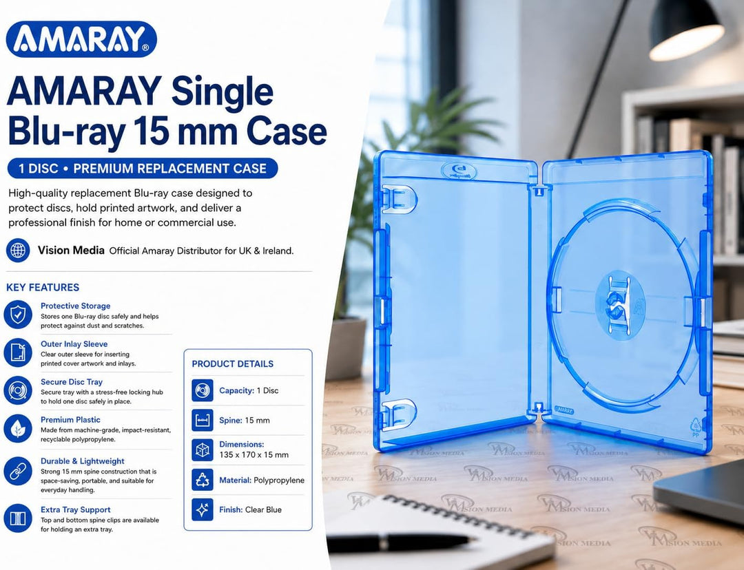 10 x Amaray Blu-Ray 14 mm Aufbewahrungsbox für eine einzelne (1) Disc mit Logo in Verpackung