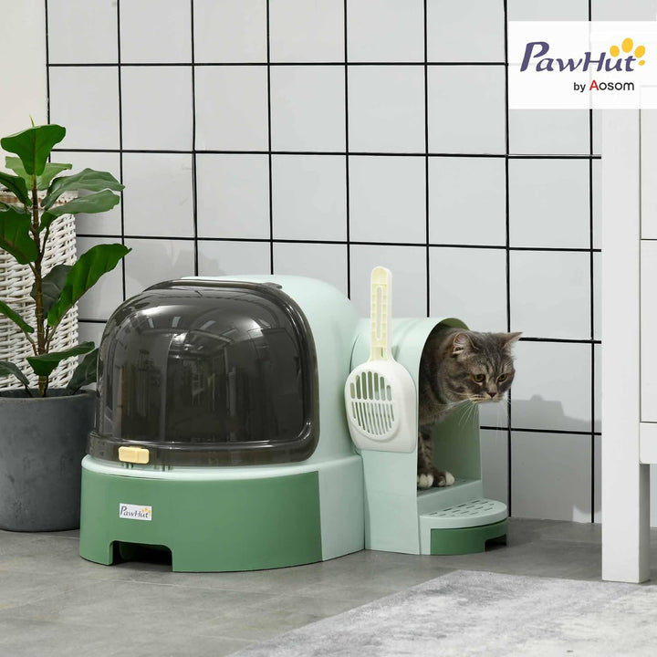 PawHut Katzentoilette, Katzenhaus, Katzenklo inklusive Schaufel, 2 Herausziehbarer Bodenwannen, Haub