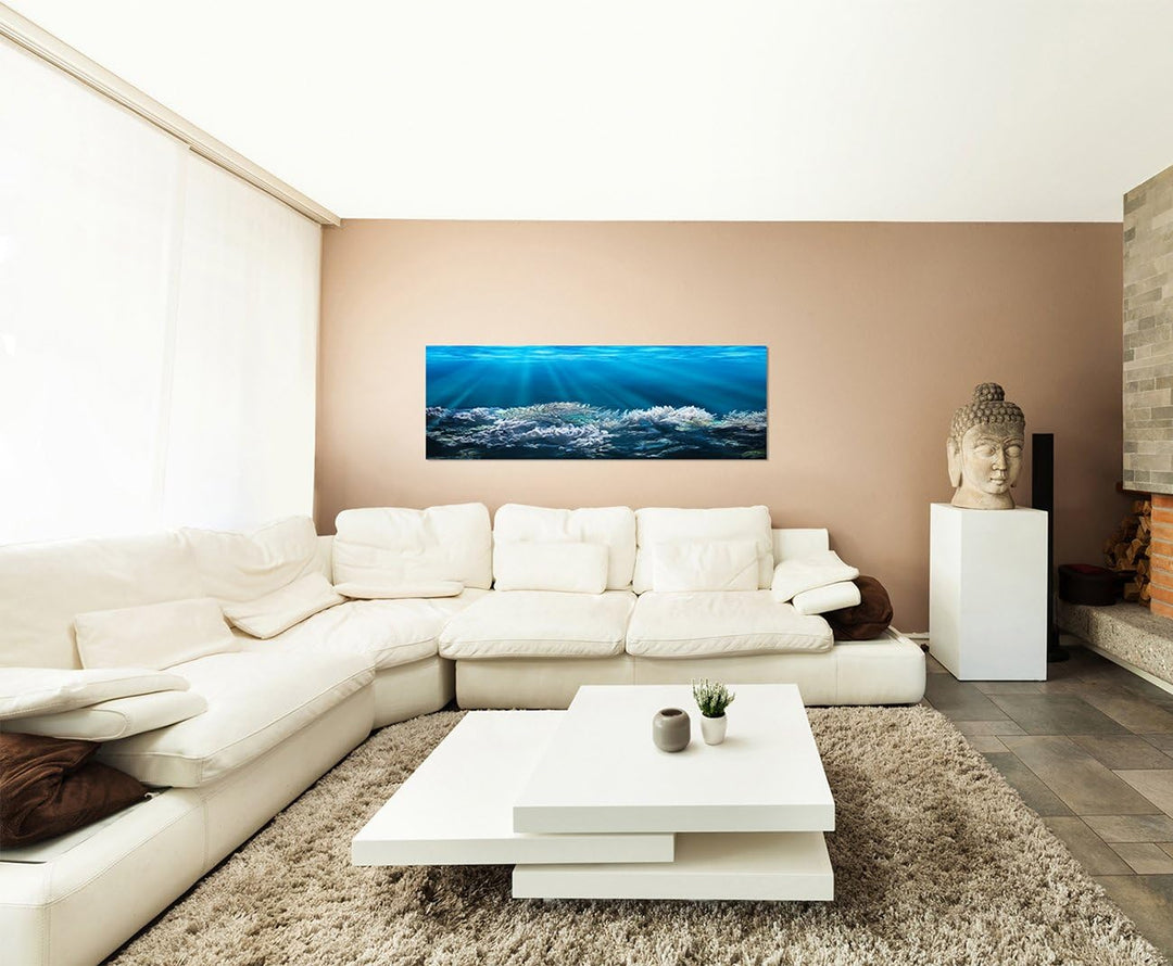Paul Sinus Art Panoramabild auf Leinwand und Keilrahmen 150x50cm Meer Unterwasser Korallen Sonnenstr