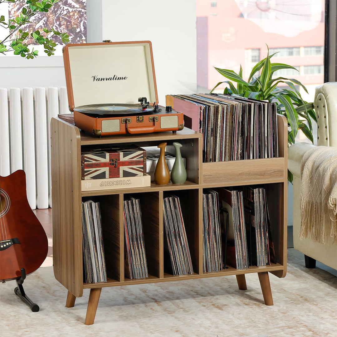 Plattenspielertisch, Plattenspielerständer aus der Mitte des Jahrhunderts mit Vinylaufbewahrung für